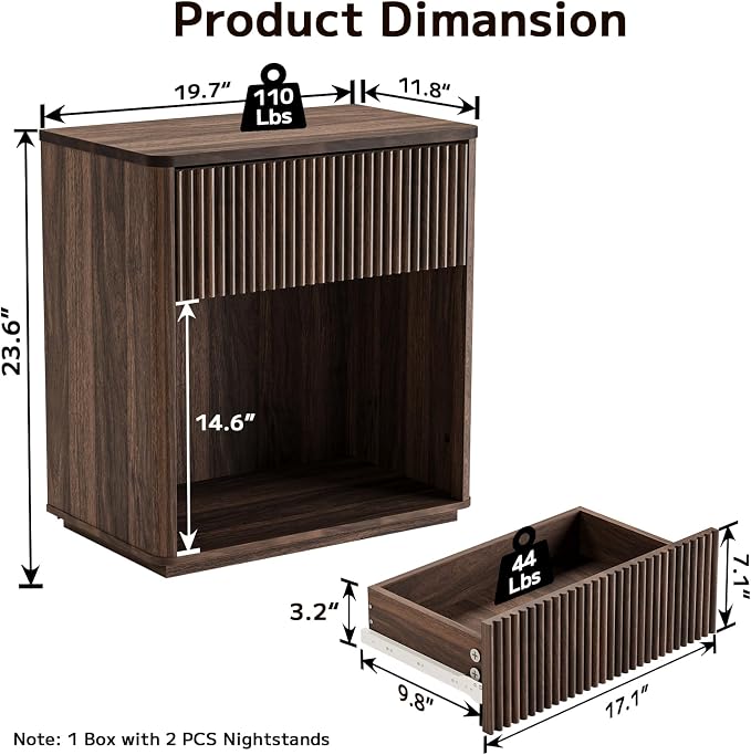 Modern Fluted Nightstand Set of 2 - Image 2