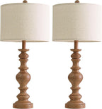 BOBOMOMO 27" Light Brown Table Lamps Set of 2, Large Farmhouse Resin Lamps - Image 7