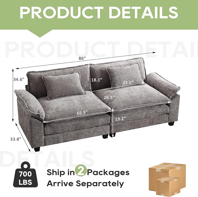 Oprisen 86" Modular Sectional Sofa, Comfy Cloud Couch Sectional Sofa - Image 2