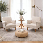 Beige Linen Fabric Accent Chair, Modern Farmhouse Upholstered Armchair - Image 5