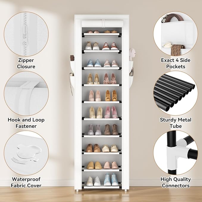 ROJASOP Shoe Rack with Covers 10 Tier Large Shoe Organizer Tall Shoe Closet - Image 4