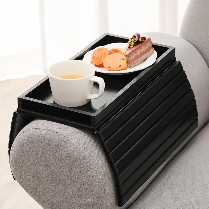 GEHE Bamboo Sofa Arm Tray, Foldable Couch Arm Tray Side Table, Anti-Falling - Image 8