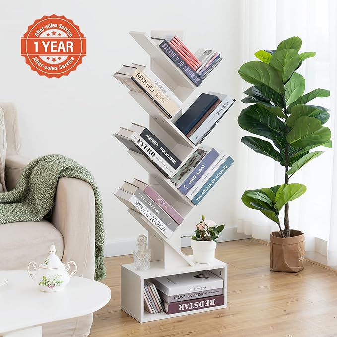 Yoobure Tree Bookshelf, 6 Tier Small Book Shelf Retro Floor Standing Bookcase - Image 2