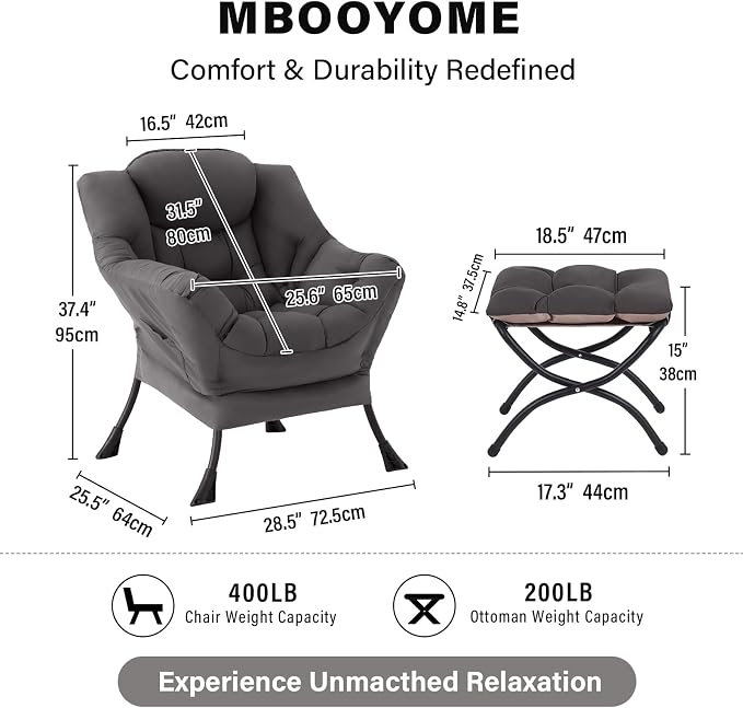 MBOOYOME Lazy Chair with Ottoman, Modern Accent Lounge Armchair with Armrests - Image 2