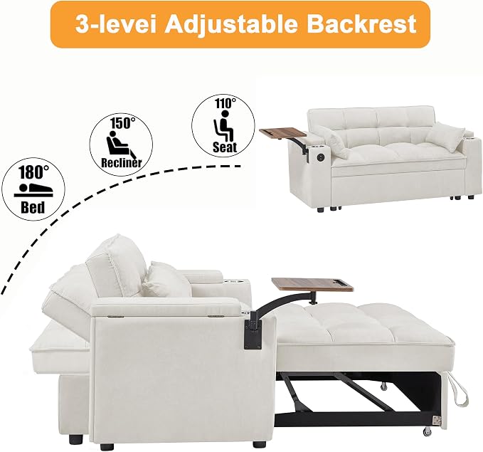 Auvsoce 65'' Convertible Sleeper Sofa Bed - Image 5