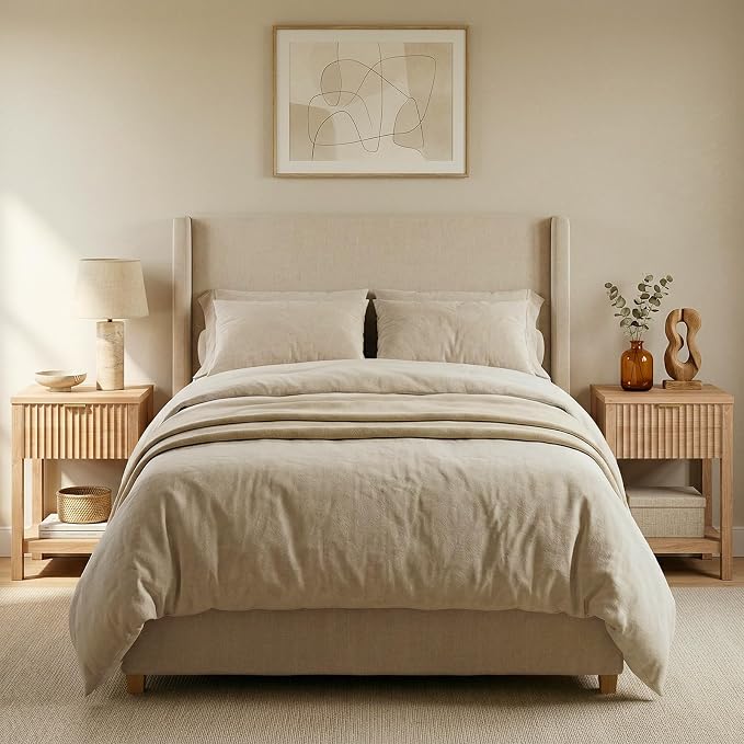 Fluted Night Stand with Golden Handle, Bedside Table with Storage Shelf - Image 2