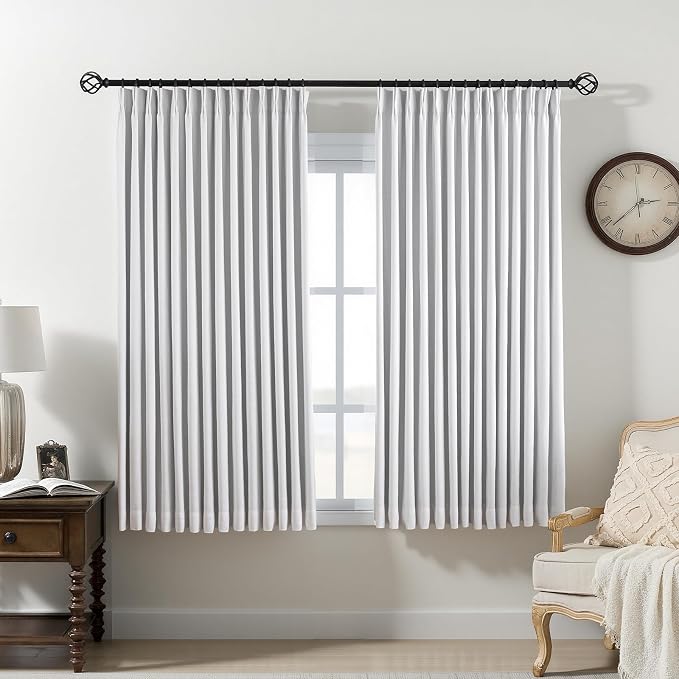 Pinch Pleated Linen White Blackout Curtains 63 Inches Long by AUSSPVOCT
