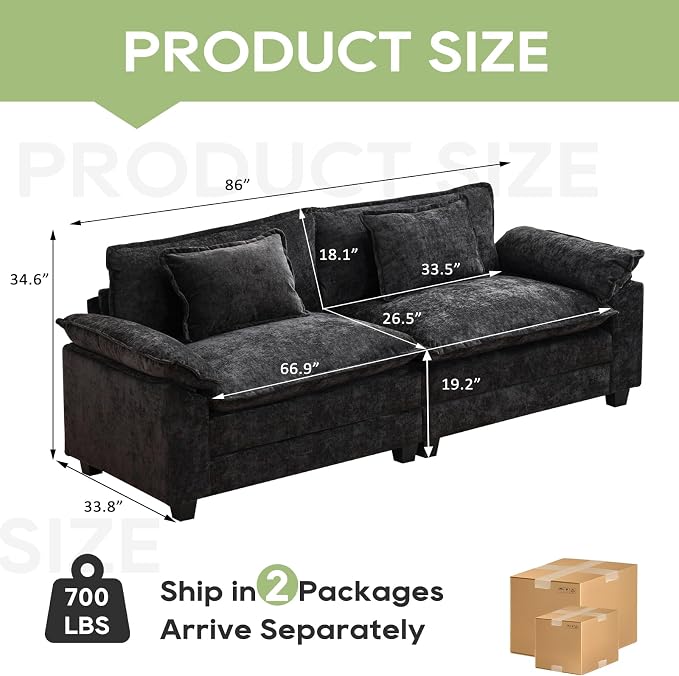Oprisen 86" Modular Sectional Sofa, Comfy Cloud Couch Sectional Sofa - Image 2