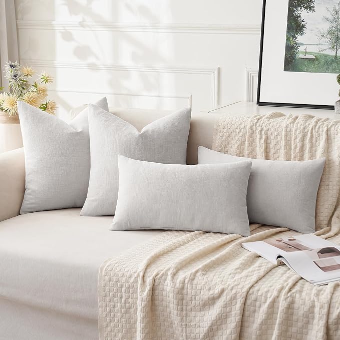 MIULEE Light Grey Chenille Couch Throw Pillow Covers, 18x18 | Set of 2 - Image 4
