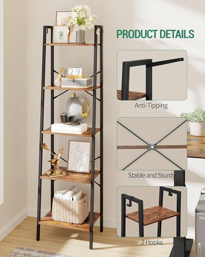 Hzuaneri Ladder Shelf, Bookshelf Bookcase, Freestanding Corner Storage Shelve - Image 6