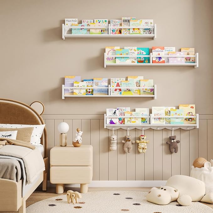 34Inch Nursery Bookshelves, Wall Floating Shelf Kids Coat Rack - Image 4