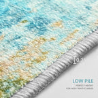 Area Rug 4x6 Teal Blue Rug Washable Boho Rugs Non Slip Low Pile Abstract Small - Image 8