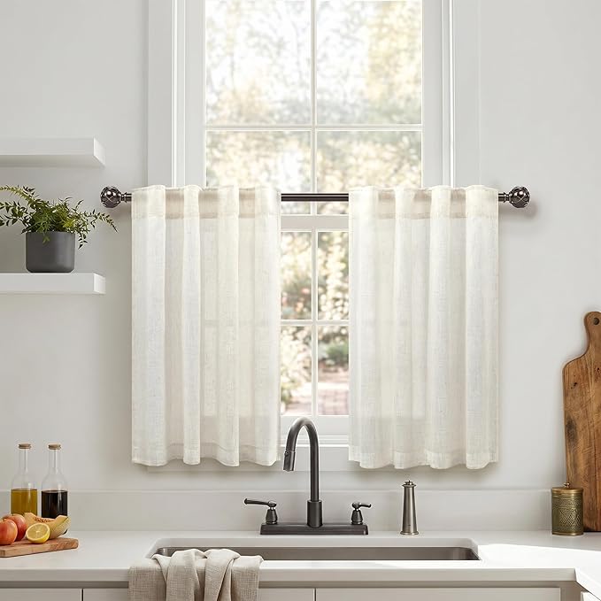Cream Linen Cafe Curtains 30 Inch Length by Pitalk