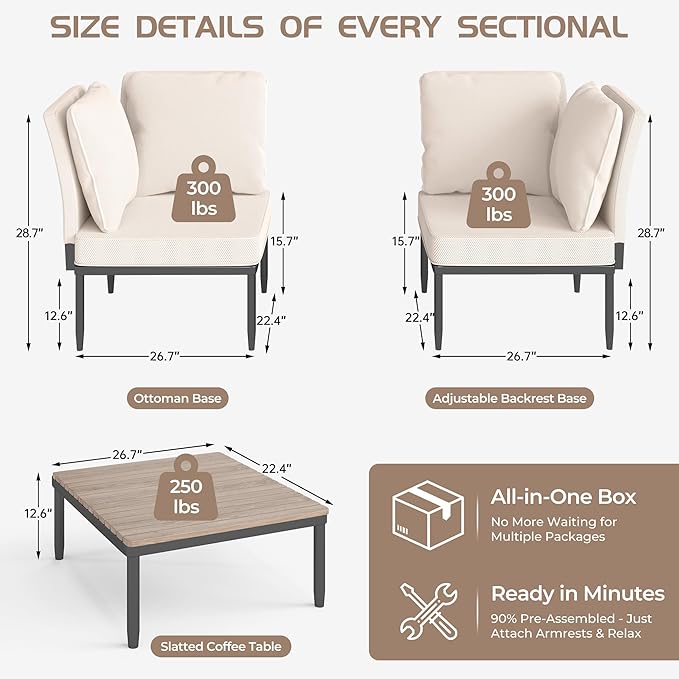 5 in 1 Modular Patio Furniture Set, 3 Piece Aluminum Convertible Outdoor - Image 2