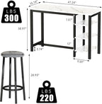 AWQM Bar Table Set with Storage Shelves, 3-Piece Dining Set - Image 5