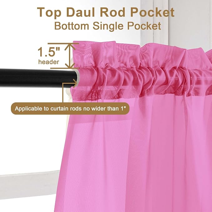 Chyhomenyc Hot Pink Sheer Curtains 84 Inches Long - Image 5