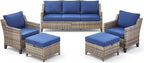 5 Pieces Outdoor Furniture-High Back Outdoor Wicker Couch Patio Chairs Set of 2 - Image 9