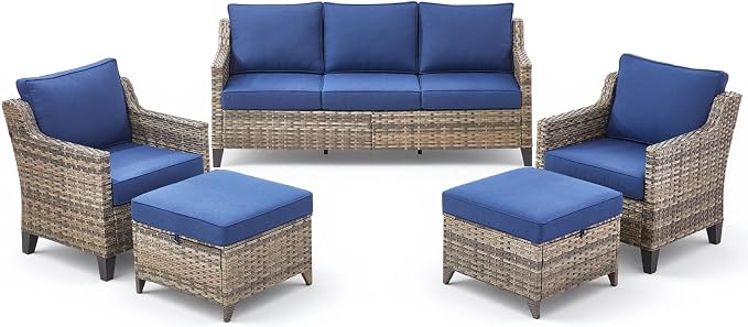 5 Pieces Outdoor Furniture-High Back Outdoor Wicker Couch Patio Chairs Set of 2 - Image 9