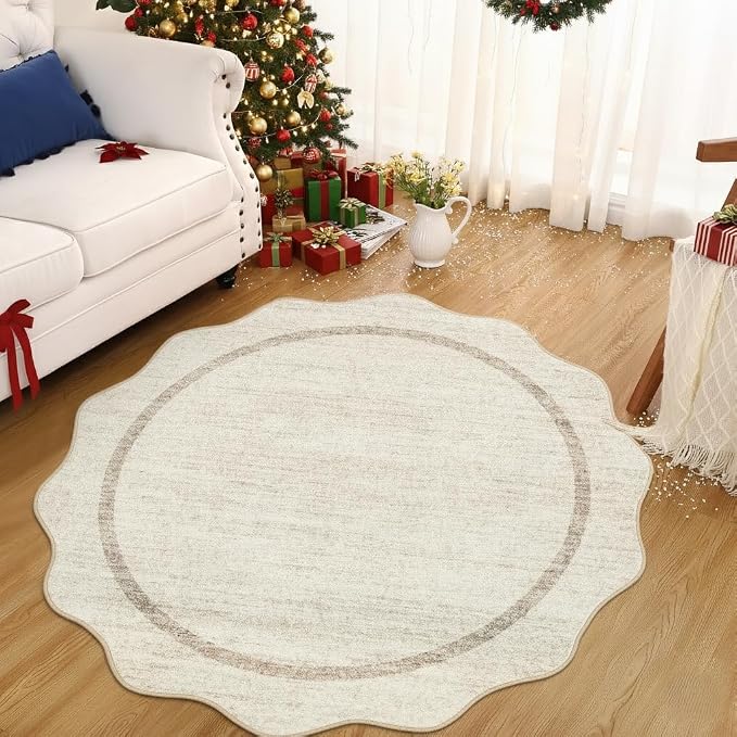 GarveeHome Scalloped Round Rugs 6 ft Washable Area Rug - Image 3