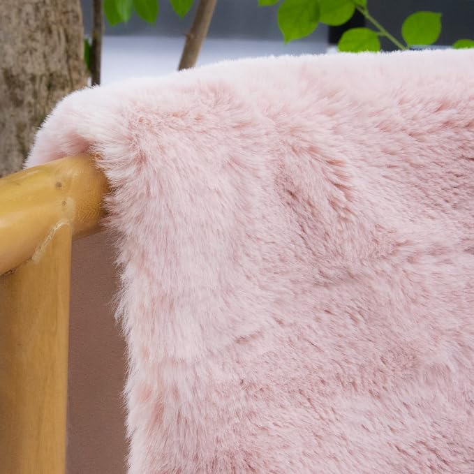 ORINOVA Pink Faux Fluffy Rabbit Fur Rug - Image 3