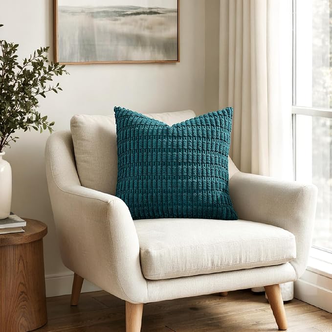 MIULEE Corduroy Decorative Throw Pillow Covers 18x18 Teal Pack of 2 | Soft Boho - Image 6