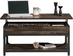 Industrial Lift Top Coffee Table 41 in, Wood Living Room Table - Image 4