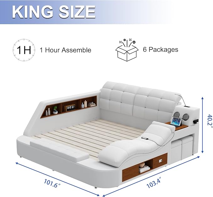 King Size Smart Multifunctional Bed Frame, Platform Bed - Image 2