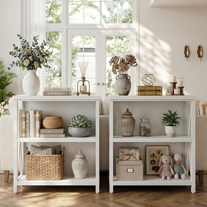 FATORRI Small Bookshelf for Small Space, Short Rustic Low Bookcase, Modern Wood - Image 4