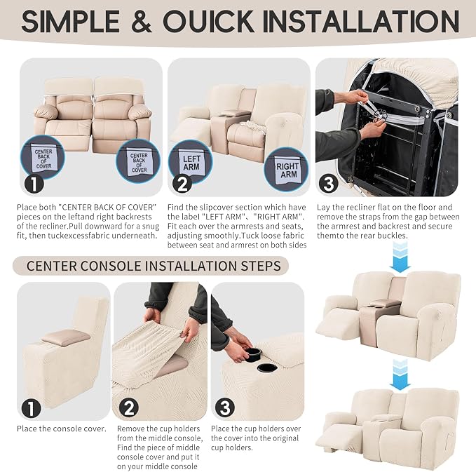 Recliner Loveseat Covers with Console, 6-Piece Stretch Geometric Strokes - Image 8