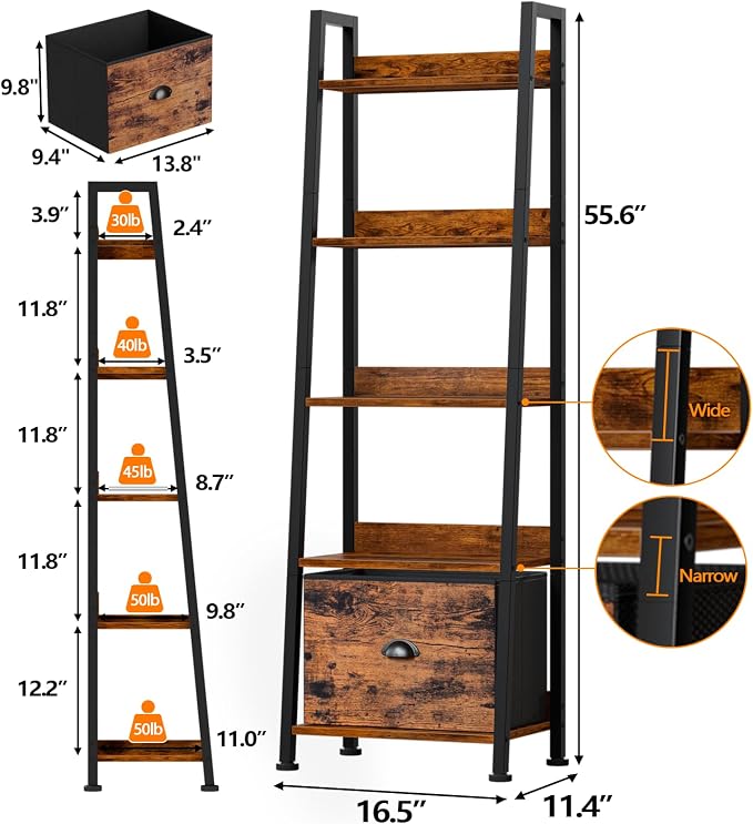 Furologee 5-Tier Ladder Shelf, Ladder Bookshelf - Image 3