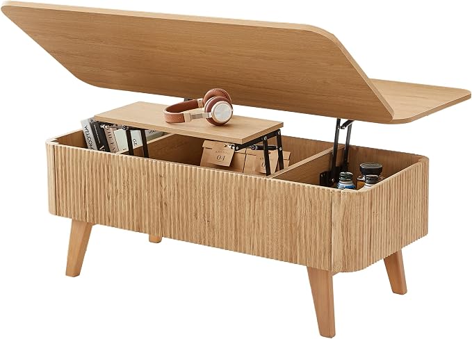 3 in 1 Lift Top Coffee Table, Fluted Convertible Coffee Tables Converts to - Image 9