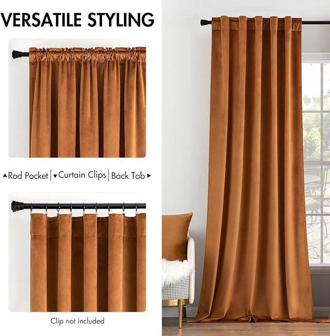 MIULEE Velvet Curtains 52x84 inches 2 Panels Gold Brown Blackout Curtains | - Image 2