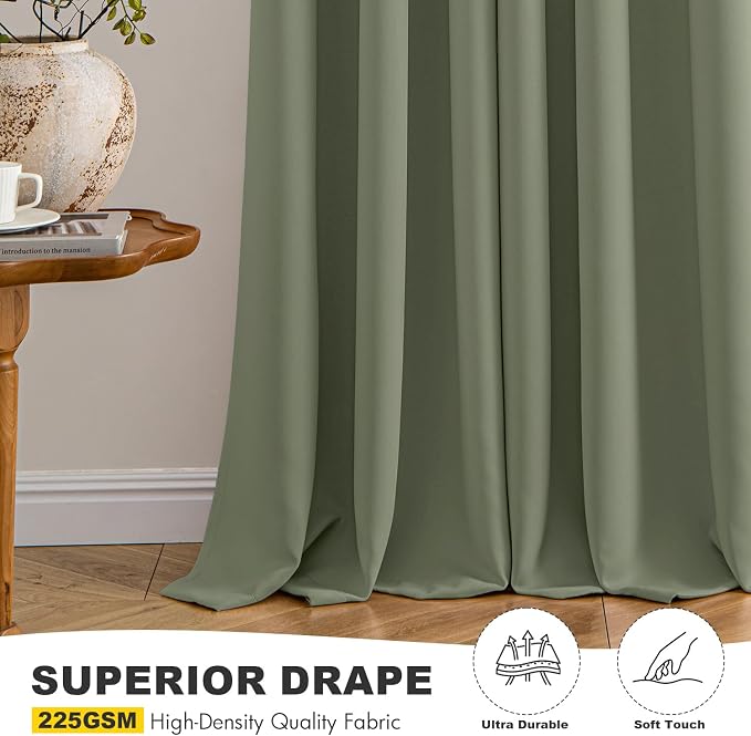 MIULEE Blackout Curtains for Bedroom 2 Panels 40 x 84 Inch Long Sage | Thermal - Image 5