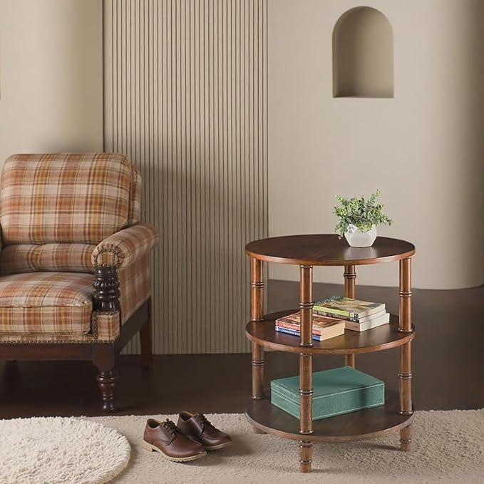 3-Tier Solid Wood Round End Table, Sofa Side Table - Image 6