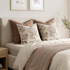 Set of 2 Decorative Floral Pillow Covers 20x20 Inch Light Brown | Neutral - Image 6