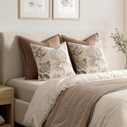 Set of 2 Decorative Floral Pillow Covers 18x18 Inch Light Brown | Neutral - Image 6
