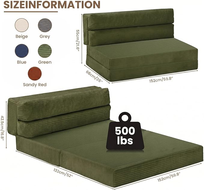 JUIKURY Folding Sofa Bed, Convertible Sleeper Chair - Image 2