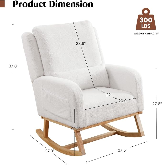 HCHAIRH Rocking Chair Nursery, Sherpa Nursing Rocking Chairs, Upholstered - Image 2