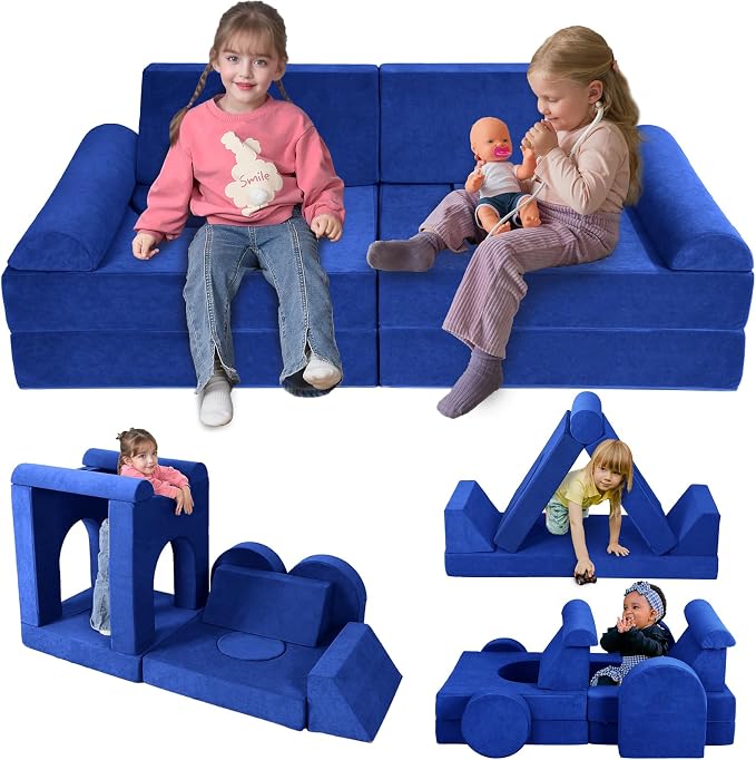 12 Pcs Modular Kids Play Couch – Premium Soft Foam, Removable Cover, by Unknown