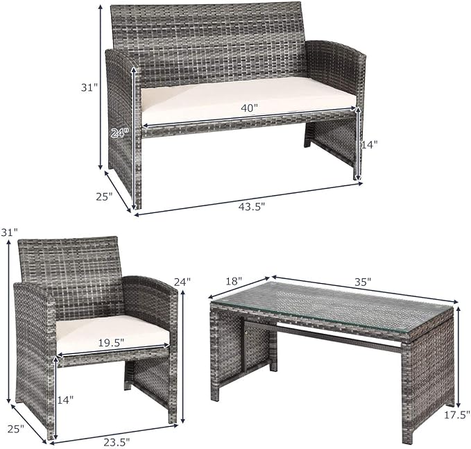 Tangkula 4 PCS Wicker Patio Conversation Set, Outdoor Rattan Sofas - Image 5