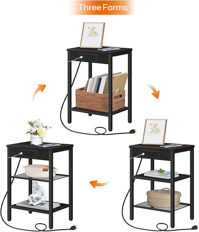 HOOBRO Side Table with Charging Station and USB Port, Small End Table - Image 7