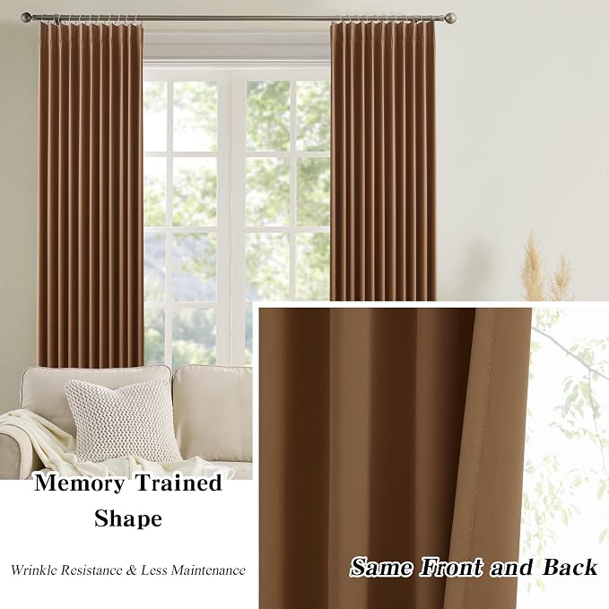 Cappuccino Brown Mocha Curtains 40x102 Inches Long 2 Panels Set, Pinch Pleated - Image 6