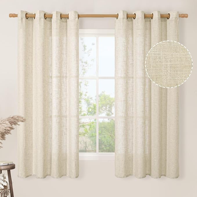 Beige 60 Inches Long Linen Curtains by LAMIT
