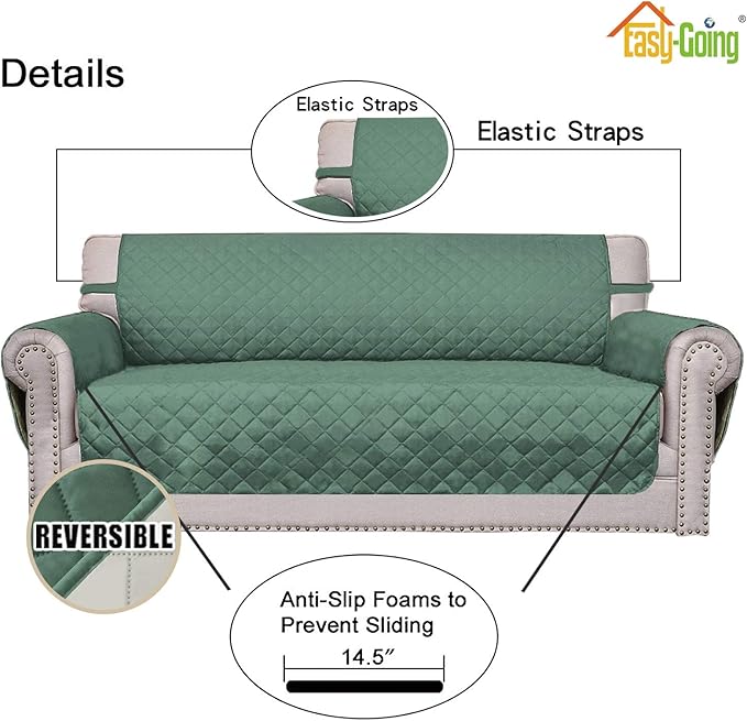Easy-Going Reversible Couch Cover, 4 Seater Sofa, XX-Large Sofa, Cyan/Ivory | - Image 3