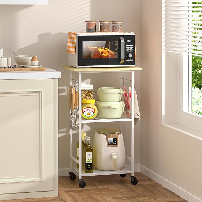 ThreeHio Rolling Kitchen Microwave Cart, 3 Tier Microwave Table Stand by ThreeHio