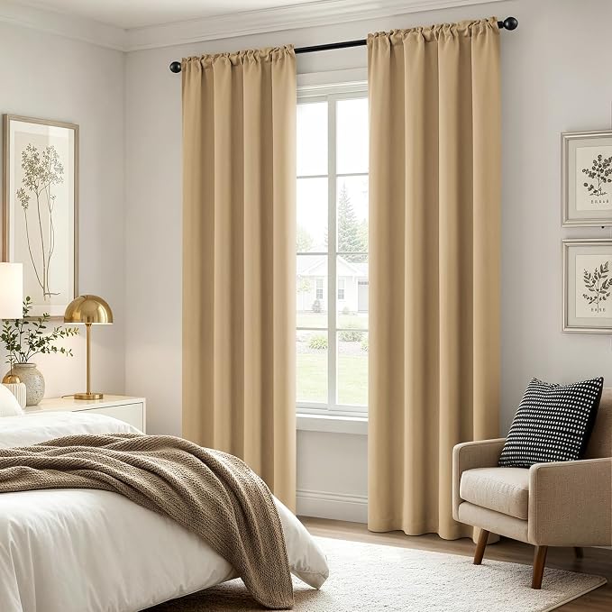 MIULEE 84 Inch Length Dark Beige Blackout Bedroom Curtains Set of 4 | Thermal - Image 4