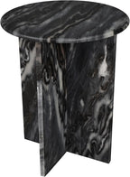 JONATHAN Y Javier Solid Black/Gray Marble End Table, 17.75" Round Modern Accent - Image 3