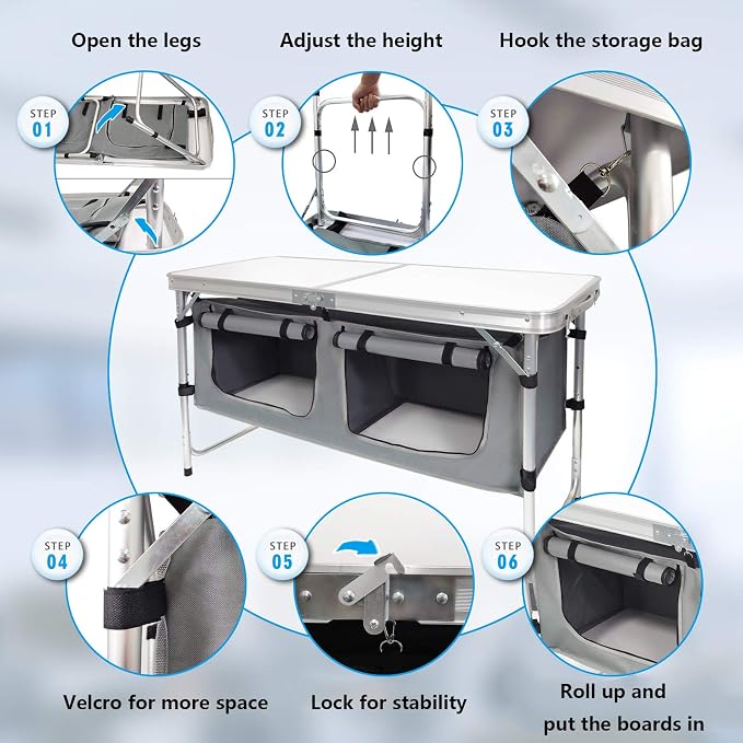 CampLand Outdoor Folding Table Aluminum Lightweight Height Adjustable - Image 5