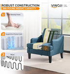 VINGLI Linen Fabric Accent Chair Navy Blue, Modern Upholstered Armchair - Image 4