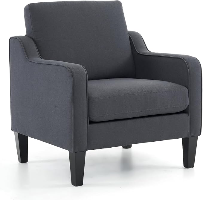 VINGLI Mid-Century Modern Accent Chair, Dark Grey Linen Upholstered, - Image 8